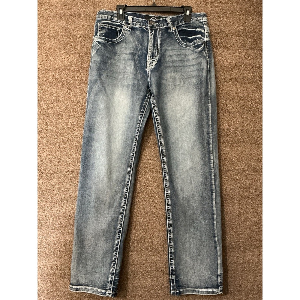 True Luck Men's‎ Jeans 34x32 TL16350038 Straight Leg Thick Stitching Lawton